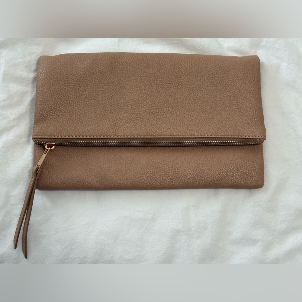 taupe foldover clutch